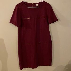 J Crew Maroon Zipper Pocket Dress